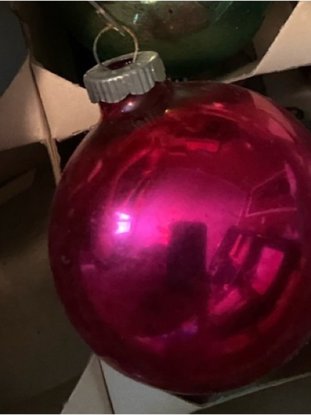 Shiny Brite Vintage Christmas Holiday Glass Ornament Hot Pink Ball dark fuschia
